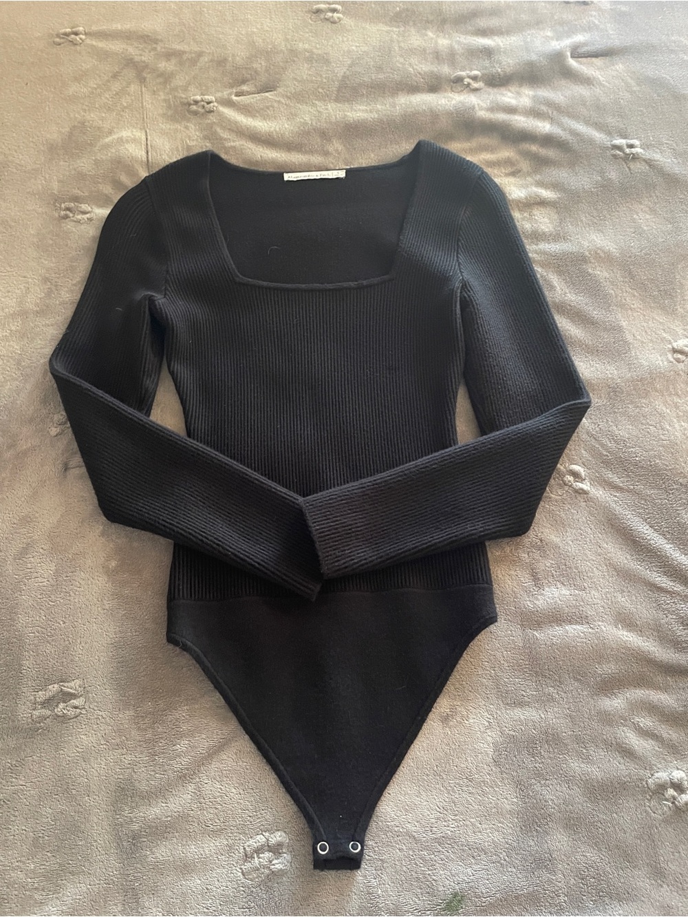 Abercrombie & Fitch Black Ribbed Square-Neck Long-Sleeve Bodysuit